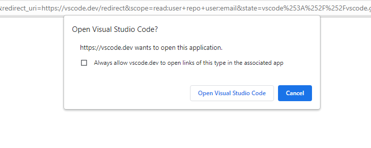 Screenshot showing GitHub authentication pop-up in browser.